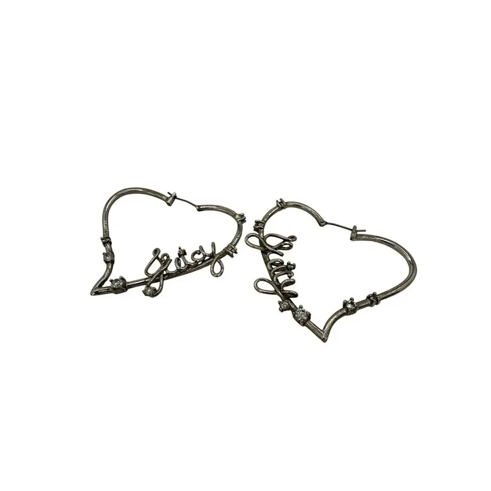 Vintage Juicy Couture Silver Heart Hoop Earrings - Script Detail